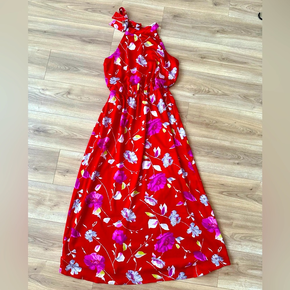 Banana Republic floral maxi with tie neck